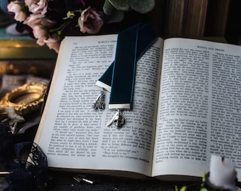 Leather and Lark Inspired Dark Teal Velvet Ribbon Bookmark