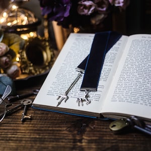 Poseidon Inspired Dark Blue Velvet Ribbon Bookmark, Greek Mythology Bookmark, Bookish Merch, Reader Gift, Booklover Gift, Mythology