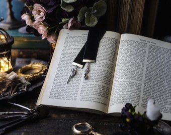 Crow Skull Velvet Ribbon Bookmark: Witchy/SpookyReader Gift