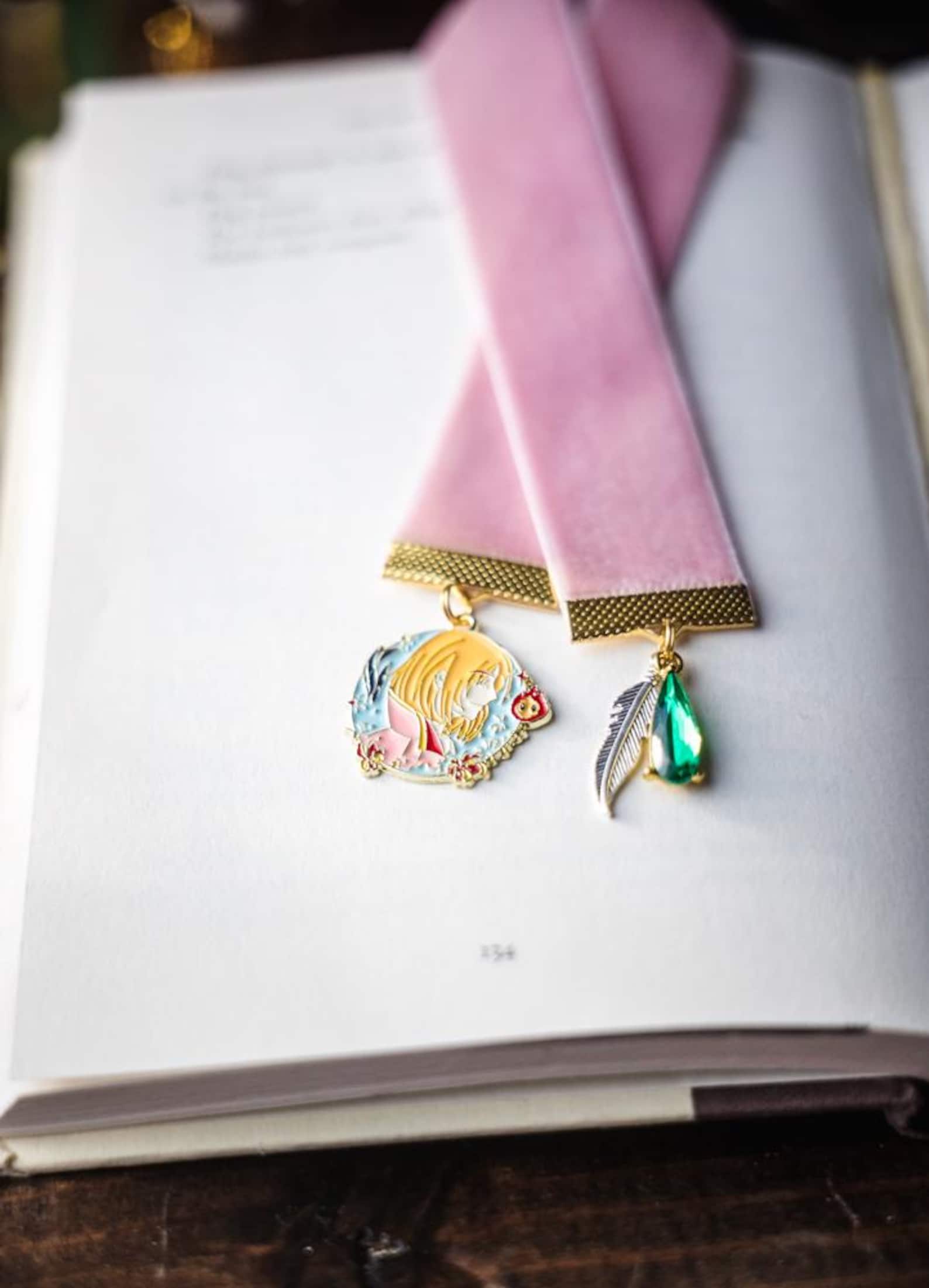 Howl's Moving Castle Bookmark: Dusty Pink Velvet Ribbon With Charms - Etsy