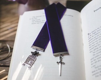 Inej, Dark Purple Velvet Ribbon Bookmark, Bookish Gift, Lover Gift, Reader Gift, Velvet Bookmark, Charmed Bookmark, Six of Crows, The Wraith