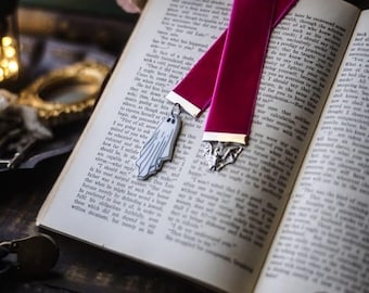 Ghost Bookmark: Hot Pink Velvet Ribbon with Bat Charm