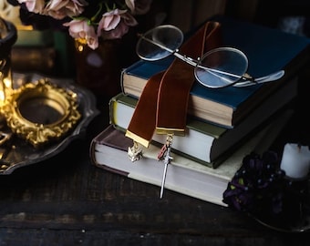 Lucien Vanserra Inspired Velvet Bookmark: Gold Fox, Sword, and Leaf