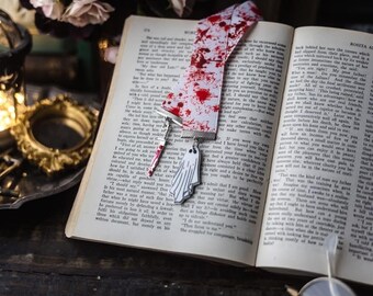 Horror/Ghost Splatter Grosgrain Ribbon Bookmark: Horror Booklover Gift