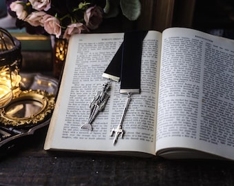 Mermaid Skeleton Bookmark, Dark Blue Velvet Ribbon Bookmark, Ribbon Bookmark, Horror Bookmark, Bookmark, Book Accessory, Spooky Bookmark