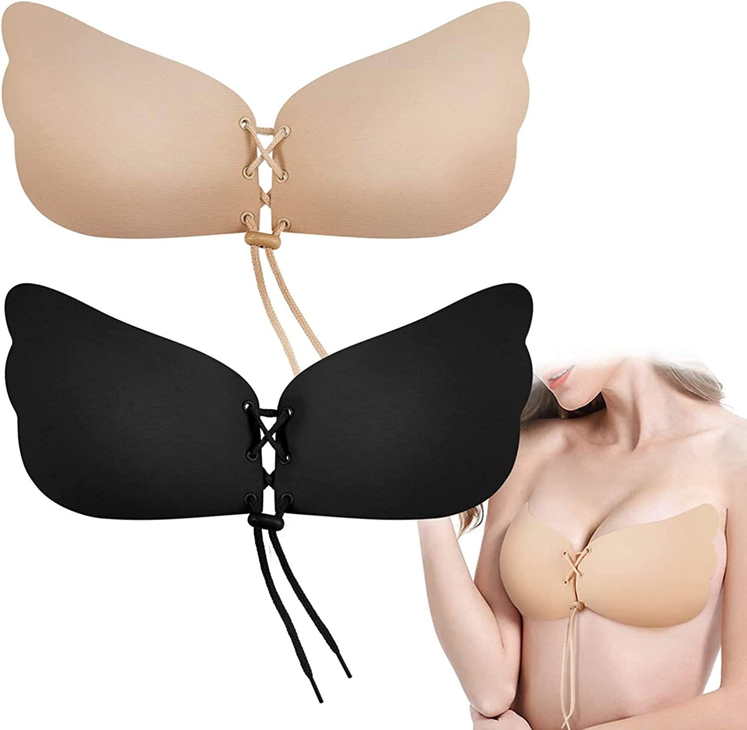 Manf 2 Pairs Invisible Adhesive Bras For Women Rabbit Ear Sticky Bra Strapless Backless Bra