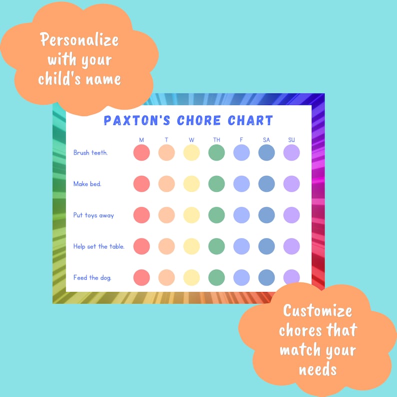Printable Chore Chart Custom Chore Chart Personalized Etsy Canada