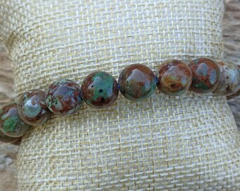 Ball Bracelet Lithotherapy Natural Stone Green Opal AB 10mm