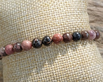 Bracelet Boule Lithothérapie Pierre Naturelle Rhodonite Madagascar AB 6mm