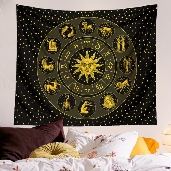 Zodiac Wheel Wall Hanging Decoration Tapestry Tarot Magic Esotericism Astrology Etsy