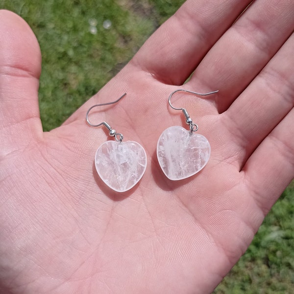 Rock Crystal Heart Earrings 4cm