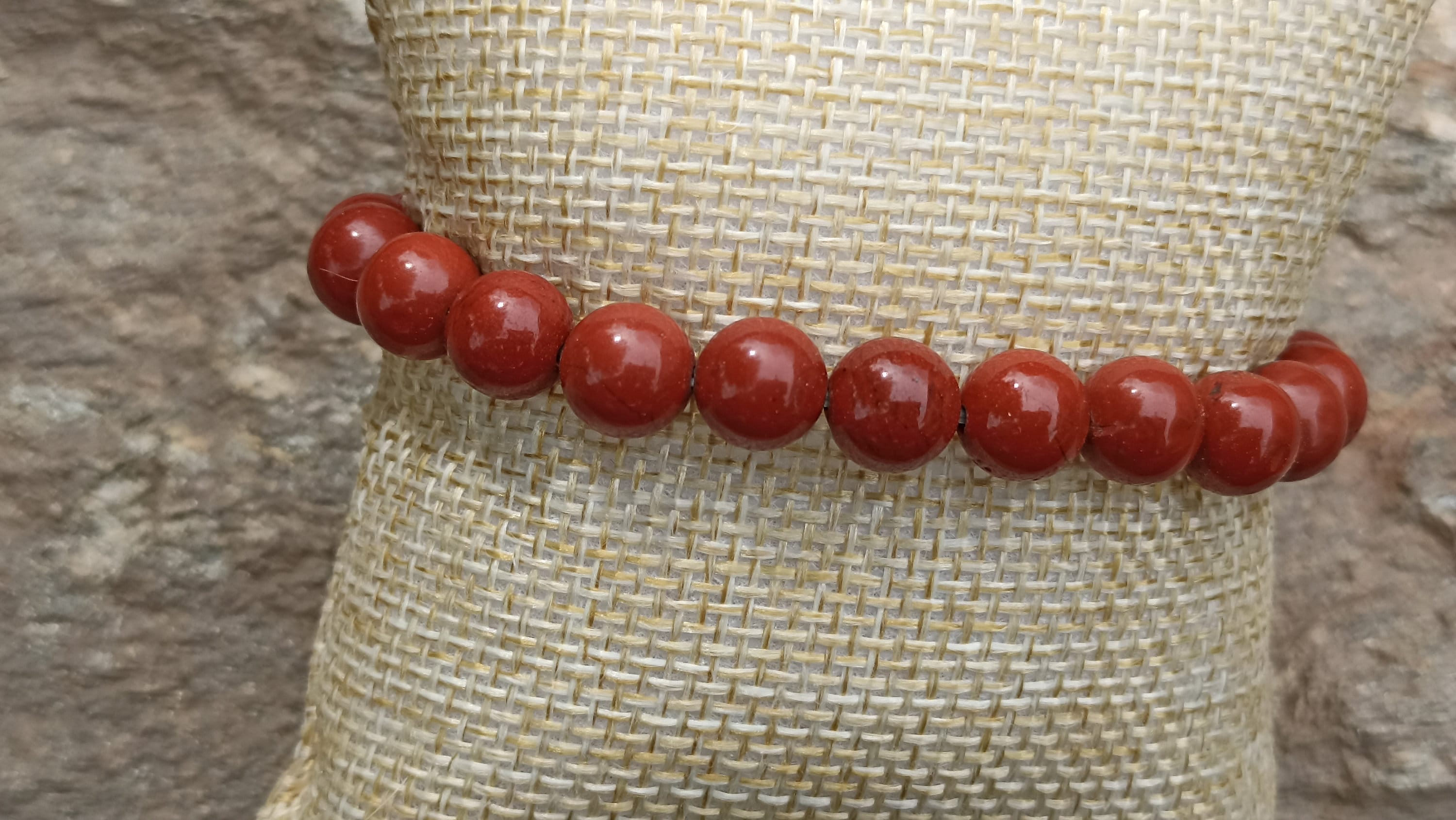 Desconocido Bracciale In Diaspro Rosso - Pietra Naturale 6mm Con Elastico - Protezione Dalle Energie Negative