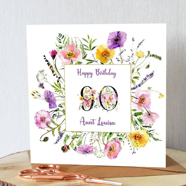 90th birthday card. Name and age surrounded by beautiful poppies. All orders dispatched within 24 hrs.