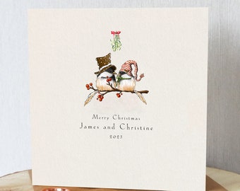 Christmas card. So sweet. Personalised with names of couple. Cute birds on branch. For lovers, partners, friends, couples etc.