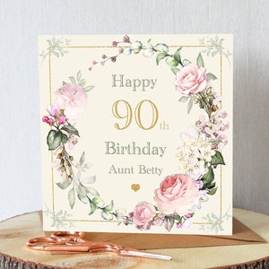 90th birthday card for her. Personalised with your chosen name. Beautiful roses. All orders dispatched within 24 hrs.