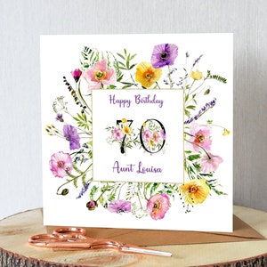 70th birthday card. Name and age surrounded by beautiful poppies. All orders dispatched within 24 hrs.