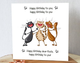 Carte d'anniversaire drôle de chat. Personnalisé. Joyeux anniversaire en chantant. Pour les amoureux des chats ou du chat. Toutes les commandes expédiées dans les 24 heures