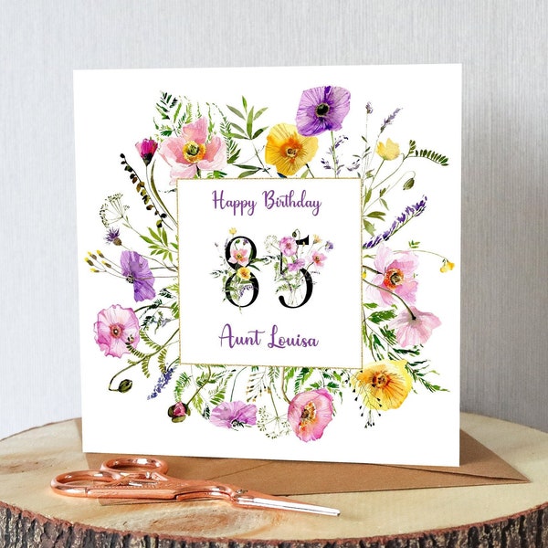 85th birthday card. Name and age surrounded by beautiful poppies. All orders dispatched within 24 hrs.