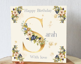 Birthday card. Beautiful gold initial. Personalised. Very pretty. Add name (and age if required) All orders dispatched within 24 hrs.