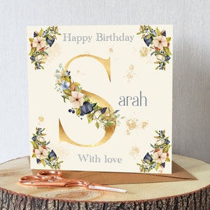 Birthday card. Beautiful gold initial. Personalised. Very pretty. Add name (and age if required) All orders dispatched within 24 hrs.