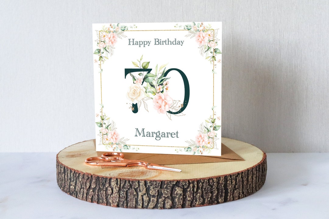 70th Birthday Card for Her. Personalised. Any Age & Name. Beautiful ...