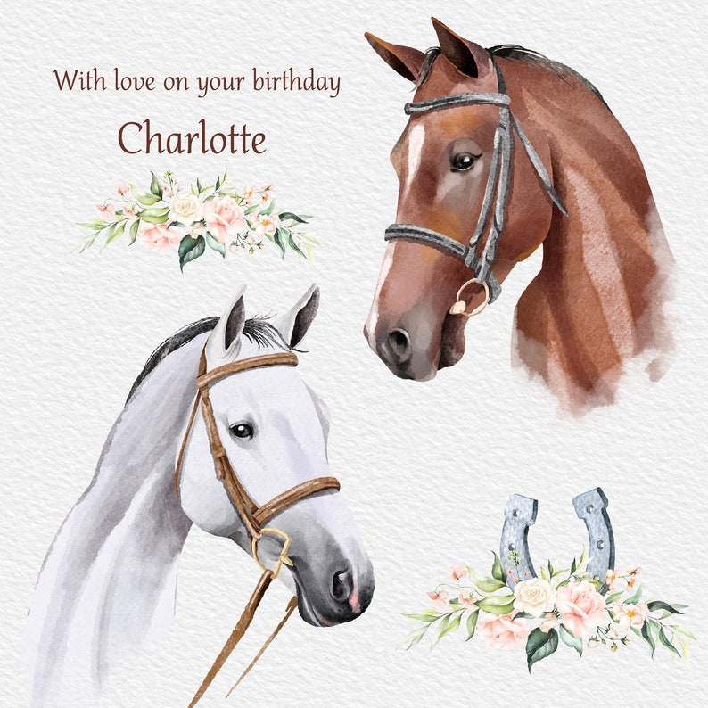 Horse Riding Birthday Card. Personalised. Horses. Any Name and Etsy