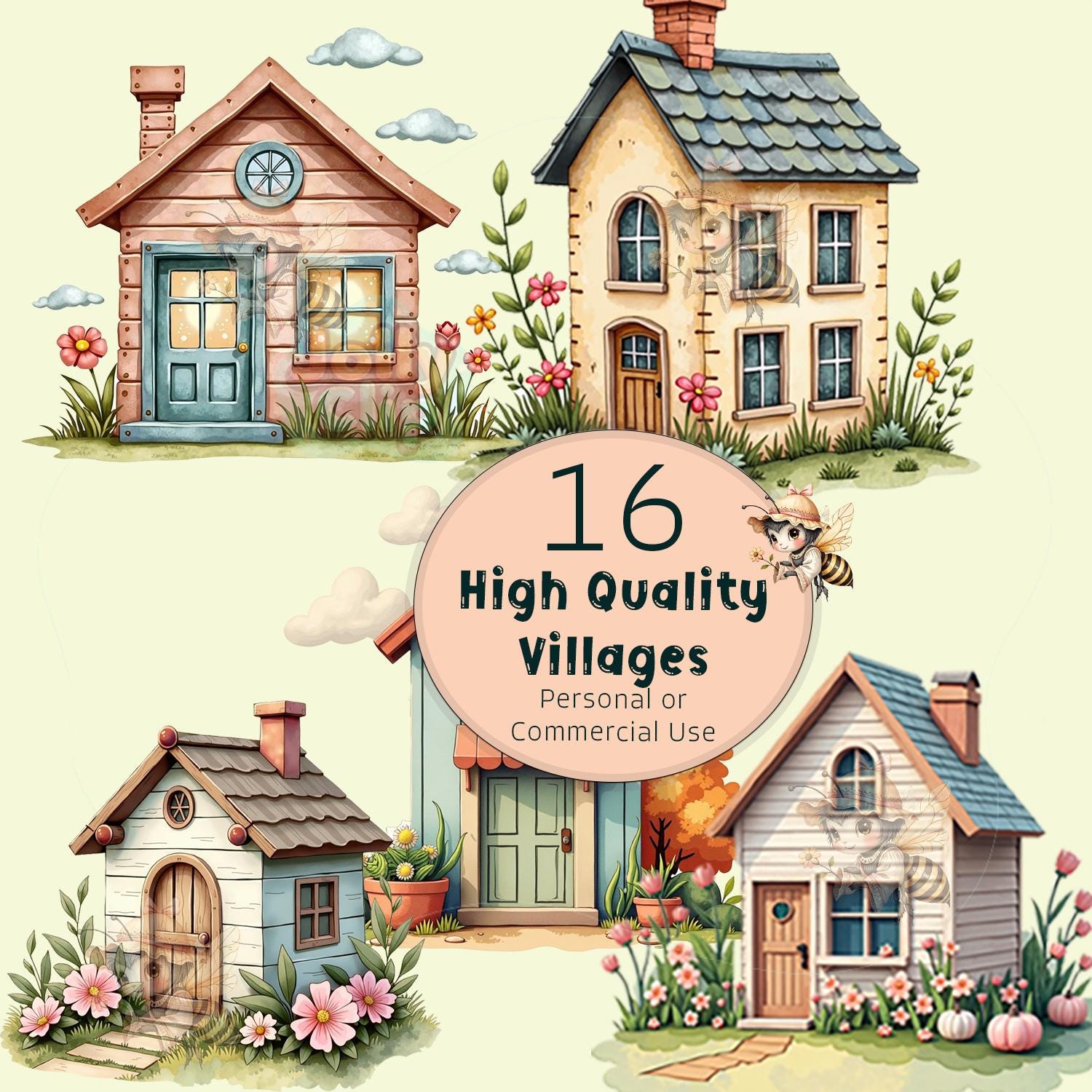 16 Cute Cottage Watercolor Clipart | Cozy Fairy Tale Houses PNG ...