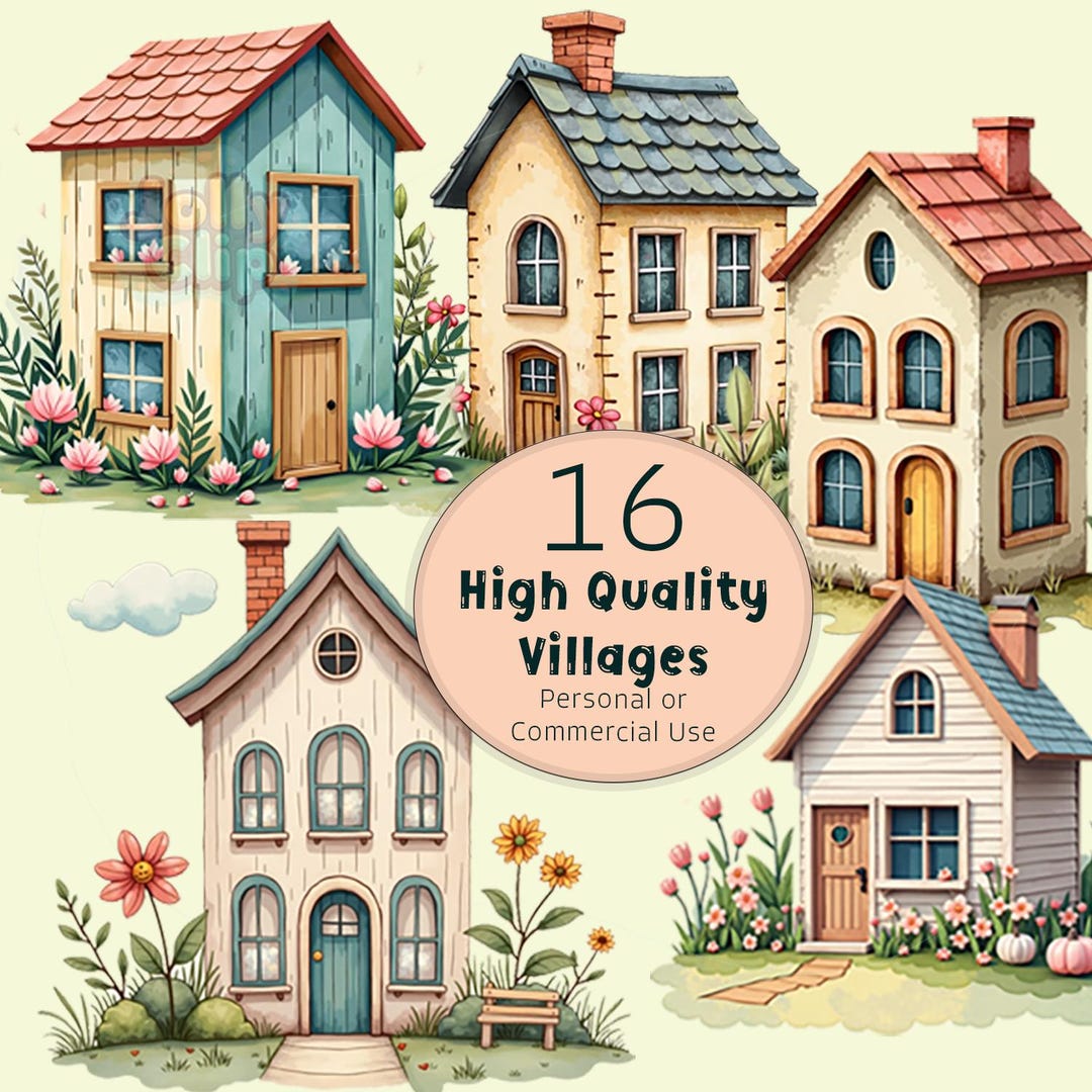 16 Cute Cottage Watercolor Clipart | Cozy Fairy Tale Houses PNG ...