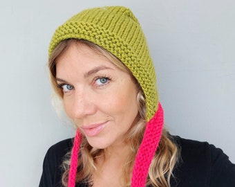 Knit Adult Bonnet Chartreuse for Women by BudanovaDezign