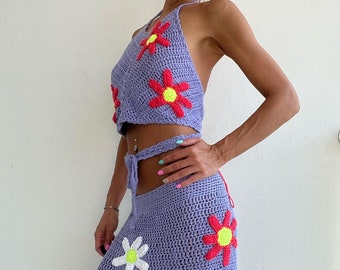 Mesh Dress with Flowers Crochet See Through Dress by BudanovaDizign