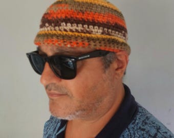 Fisherman Beanie for Men Knit Wool Brown Skull Cap