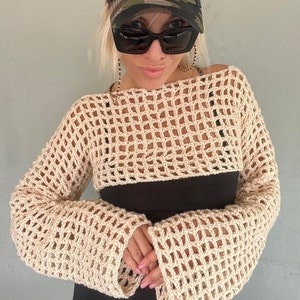 Crochet Mesh Bolero Shrug for Women See Through Top by BudanovaDesign