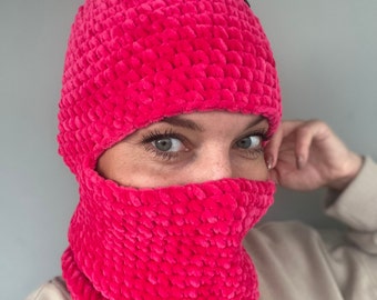 Crochet Hot Pink Balaclava Hat Full Face Mask by Budanova Dezign