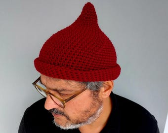 Fisherman Beanie for Men Knit Wool Skull Cap Burgundy Color Elf hat