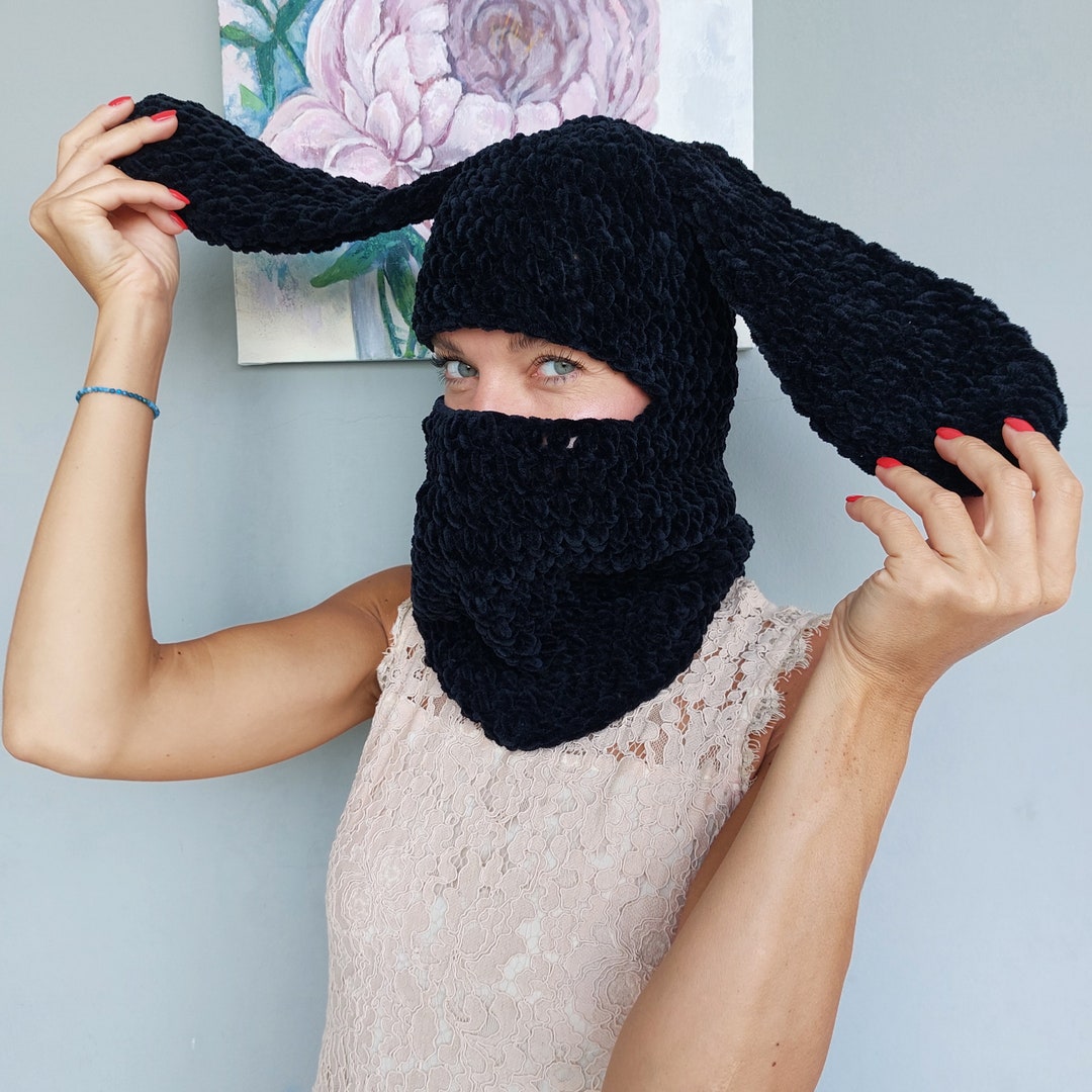 Balaclava Bunny Ears Hat Balaclava Face Mask Handknit Crochet Etsy