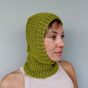 Balaclava with Ears Knit Chartreuse Wool Balaclava Hat by BudanovaDisign