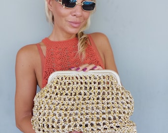 Crochet Gold Clutch Bag