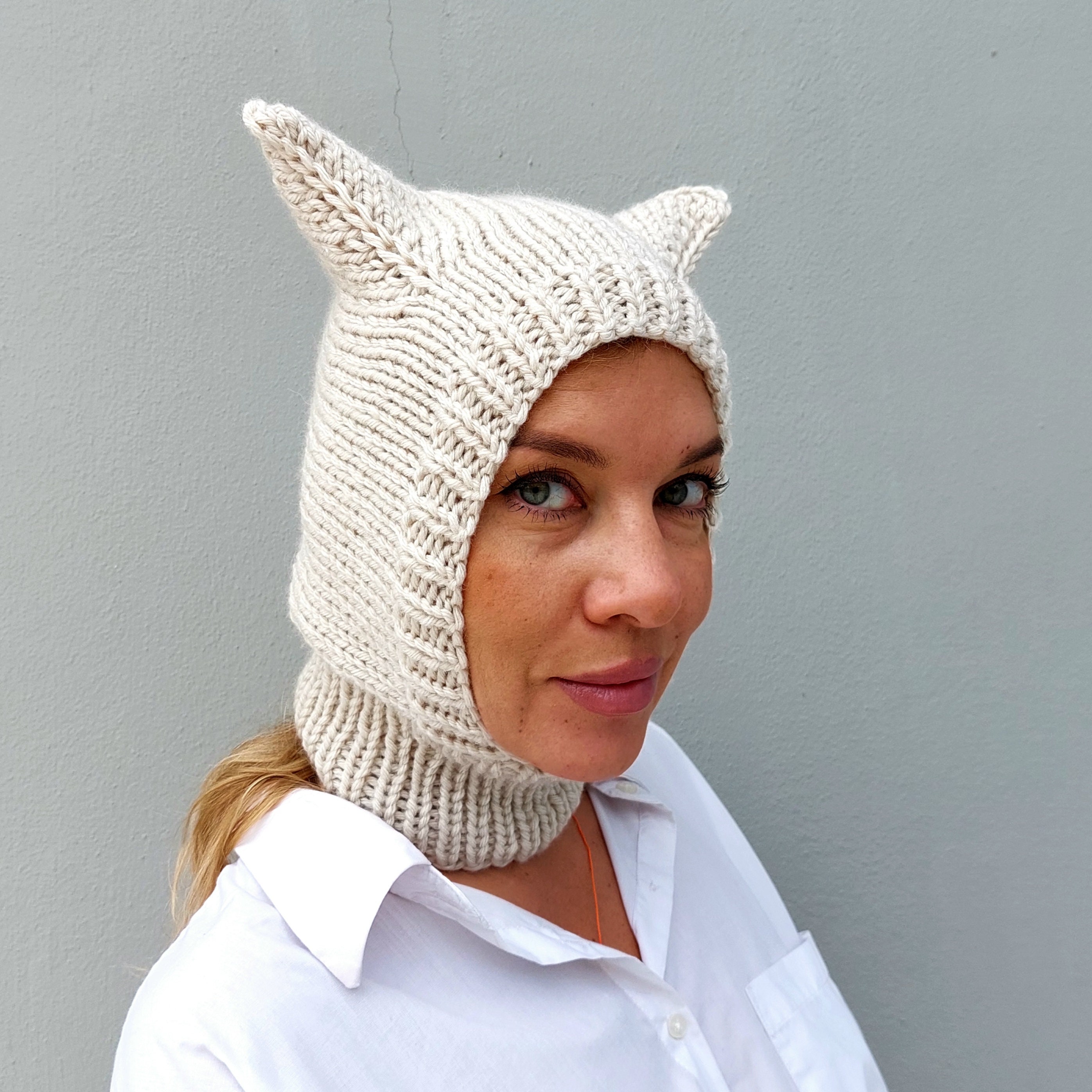 Balaclava with Ears Knit Wool Balaclava Hat Winter Ski Mask