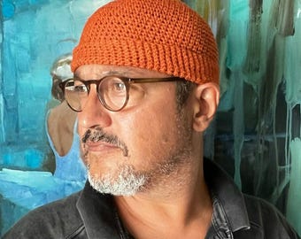 Fisherman Beanie for Men Knit Hemp Skull Cap Crochet Docker Hat