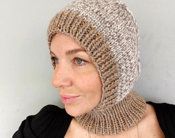 Knit Beige Balaclava Hat Wool Ski Mask