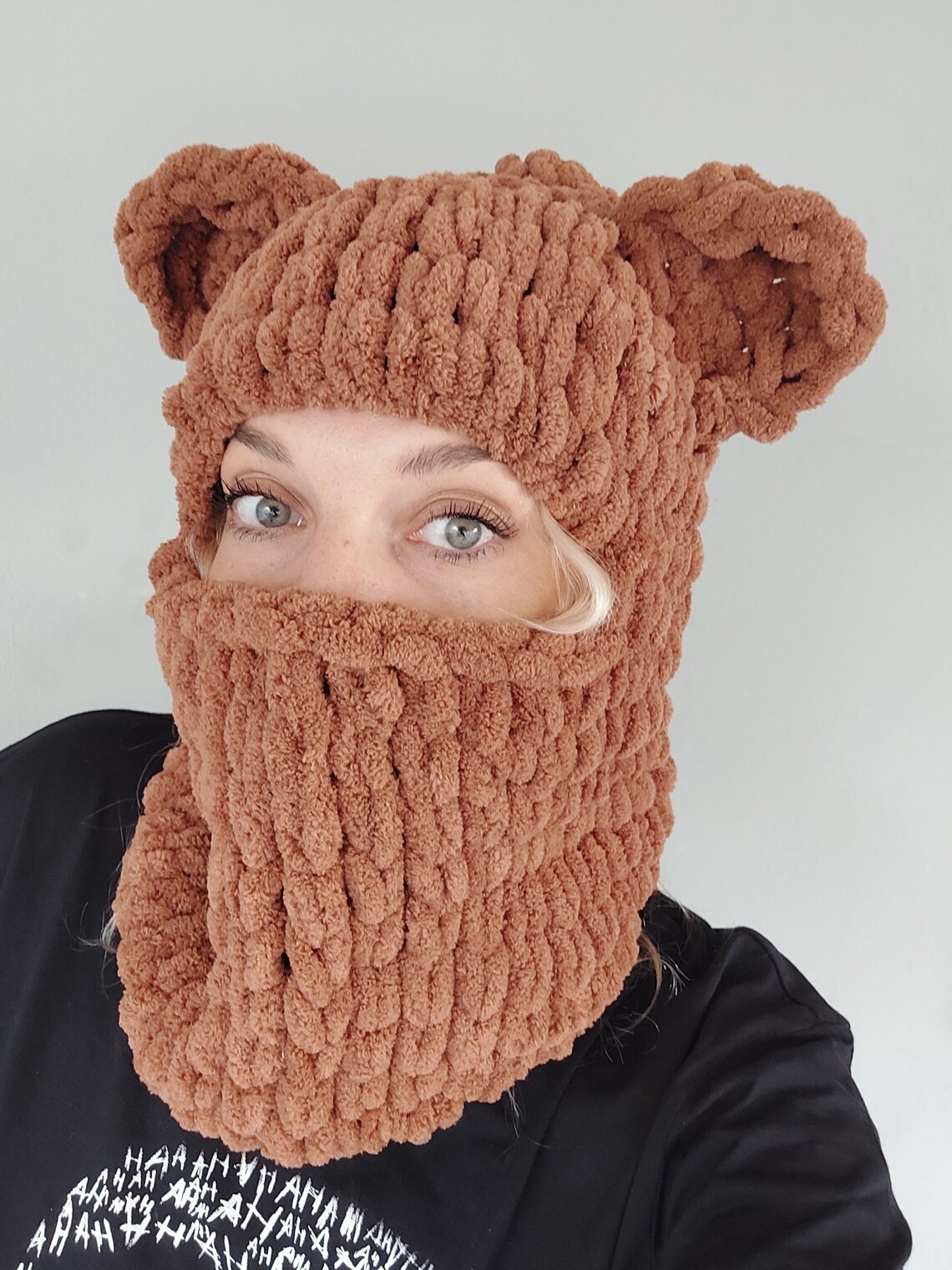 Balaclava Bear Ears Hat Balaclava Face Mask Handknit Crochet Etsy