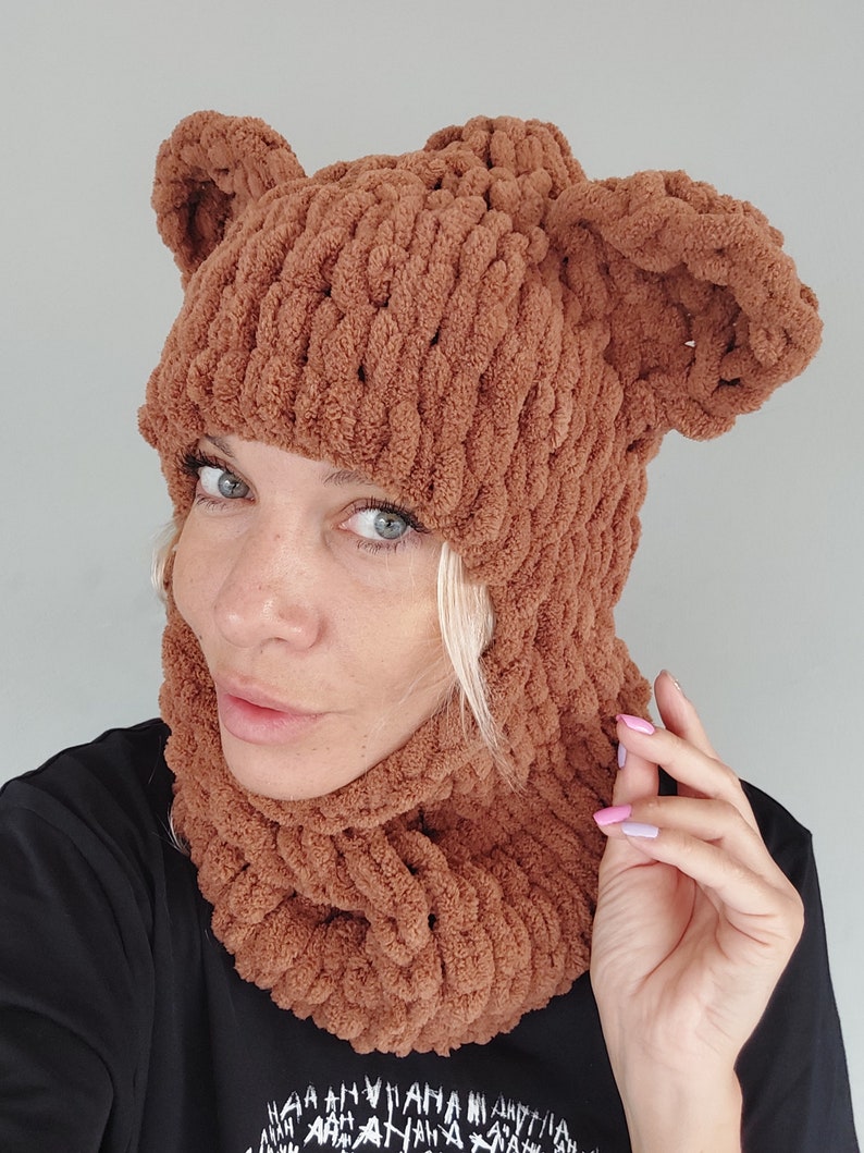 Balaclava Bear Ears Hat Balaclava Face Mask Handknit Crochet Etsy