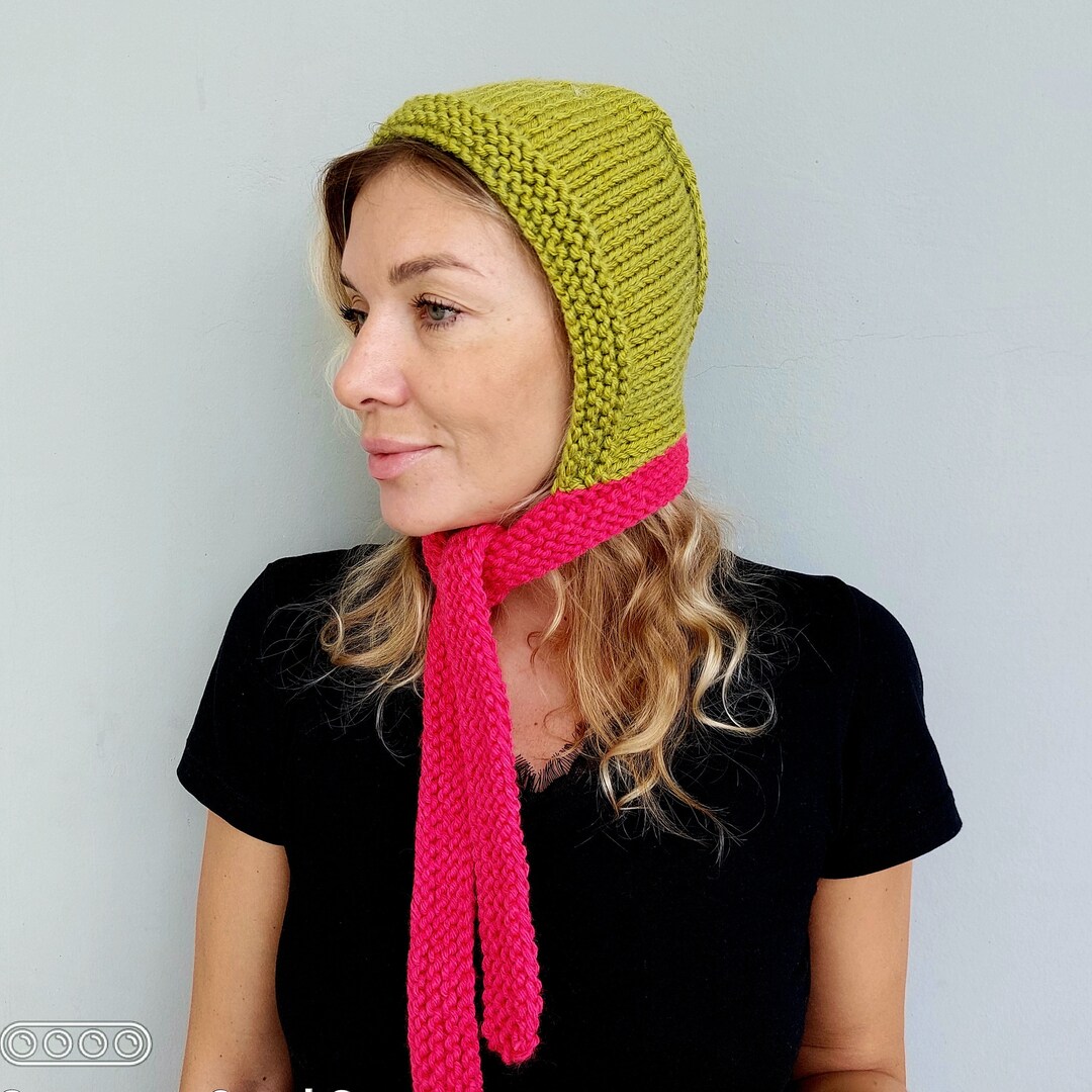 Knit Adult Bonnet Chartreuse for Women by Budanovadezign Australia