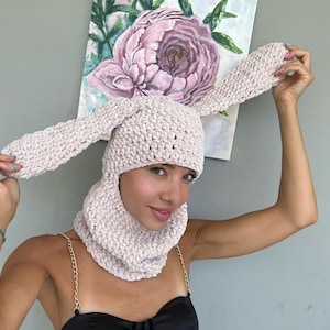 Bunny Balaclava Face Mask Velvet Bunny Ears Hat Crochet Balaclava Rabbit Animal Hat by BudanovaDezign