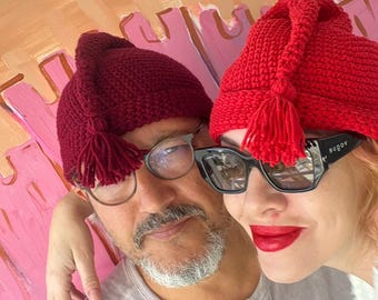Crochet Red Resistance Beanie Melt the ICE Hat Hand Knit Cotton