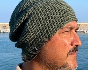 Slouchy Beanie Men Khaki Color Cotton Fisherman Rolled Hat