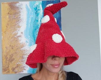 Mushroom Hat Crochet Red Witch Bucket Hat Wizard Hat