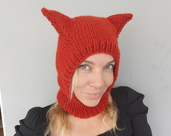 Balaclava with Ears Knit Wool Balaclava Hat by BudanovaDisign