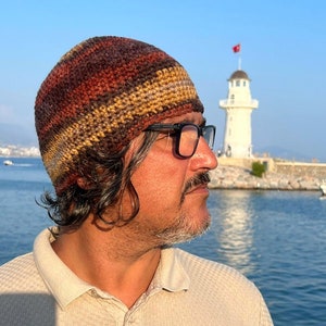 Fisherman Beanie for Men Knit Wool Brown Skull Cap