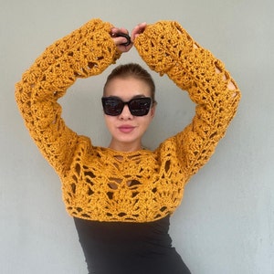 Crochet Shrug Knit Chunky Long Sleeve Bolero for Women